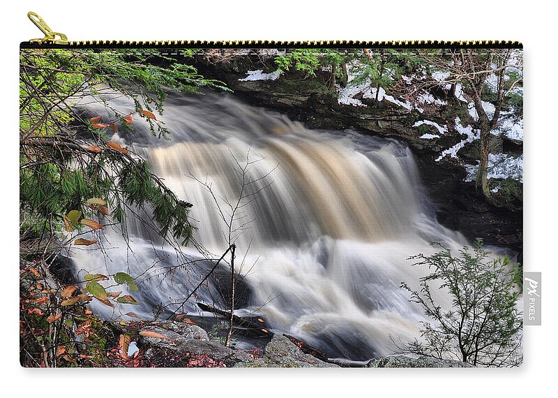 Waterfall Zip Pouch featuring the photograph Doane's Lower Falls in Central Mass. by Mitchell R Grosky