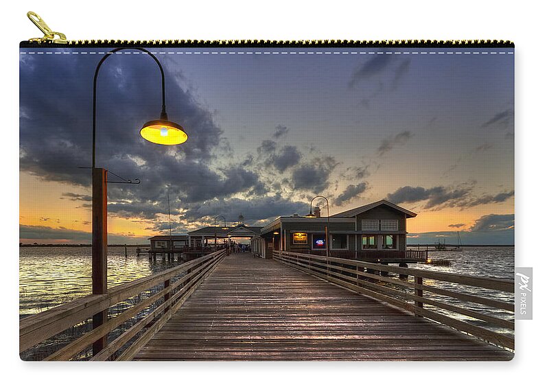 Boats Zip Pouch featuring the photograph Dock lights at Jekyll Island by Debra and Dave Vanderlaan