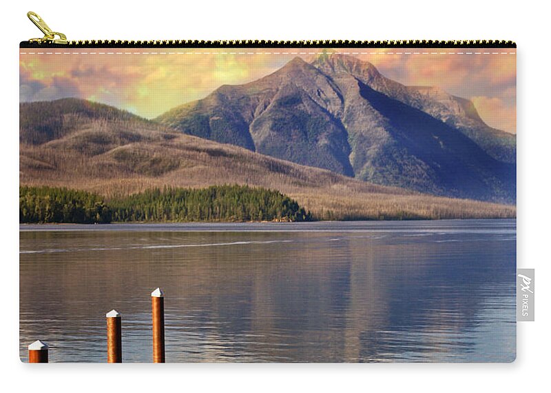 Lake Mcdonald Zip Pouch featuring the photograph Dock on Lake McDonald by Marty Koch