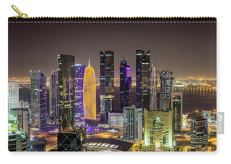 Arabia Zip Pouch featuring the photograph Doha By Night Qatar by Mlenny