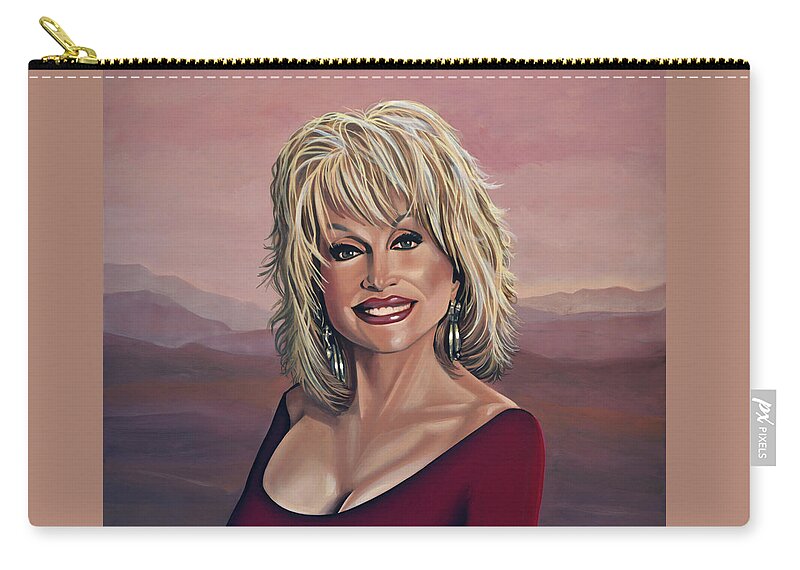 Dolly Parton Zip Pouch featuring the painting Dolly Parton 2 by Paul Meijering
