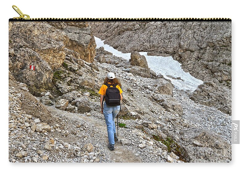 Alto Adige Zip Pouch featuring the photograph Dolomiti - hiker in Val Setus by Antonio Scarpi