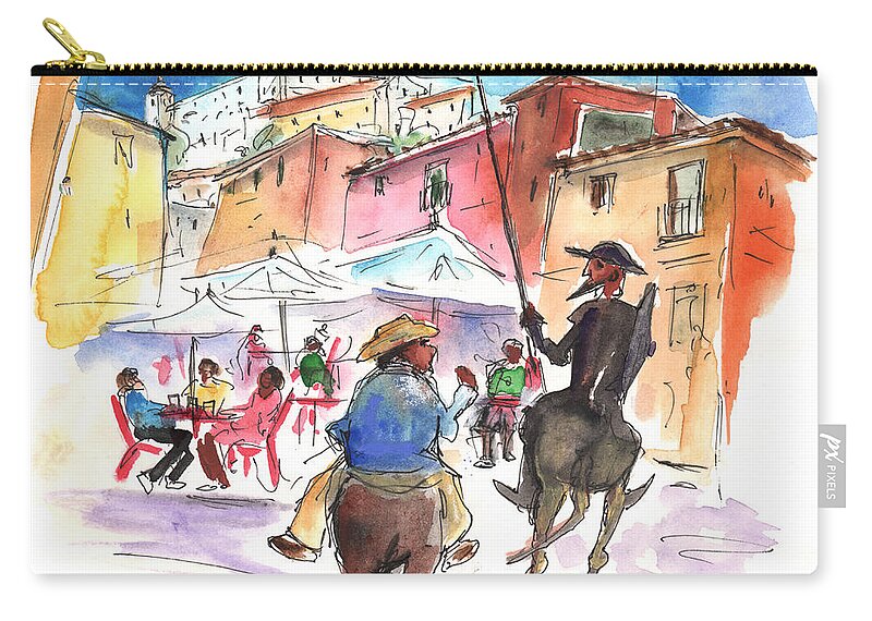 Travel Carry-all Pouch featuring the painting Don Quijote and Sancho Panza Entering Toledo by Miki De Goodaboom