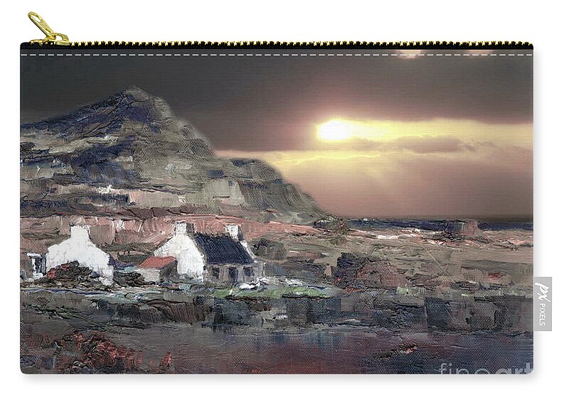Val Byrne Zip Pouch featuring the painting Donegal Sunset by Val Byrne