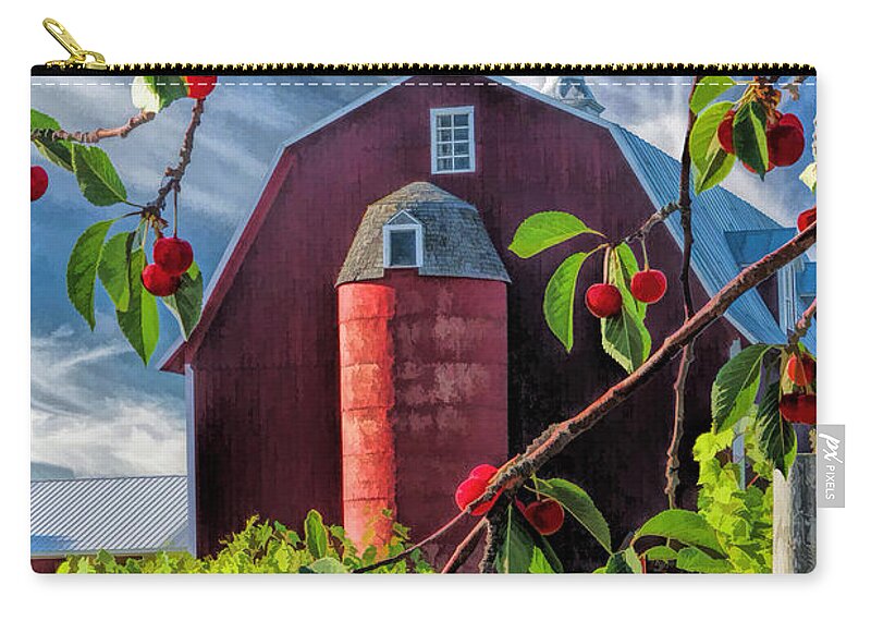 Door County Zip Pouch featuring the painting Door County Cherry Harvest Red Barn by Christopher Arndt