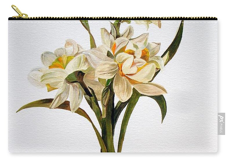 Fresh Zip Pouch featuring the painting Double Narcissi Spring Flower Bouquet by Taiche Acrylic Art