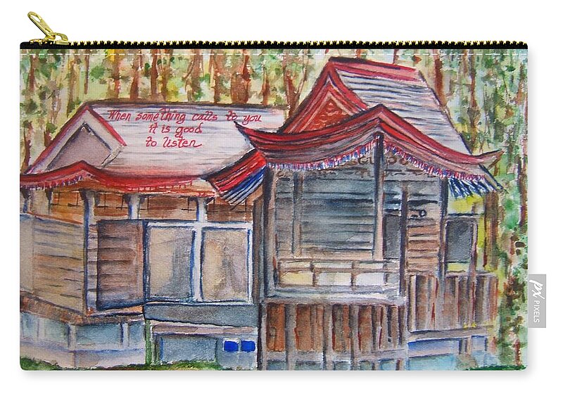 Japan Zip Pouch featuring the painting Double Shrine by Elaine Duras