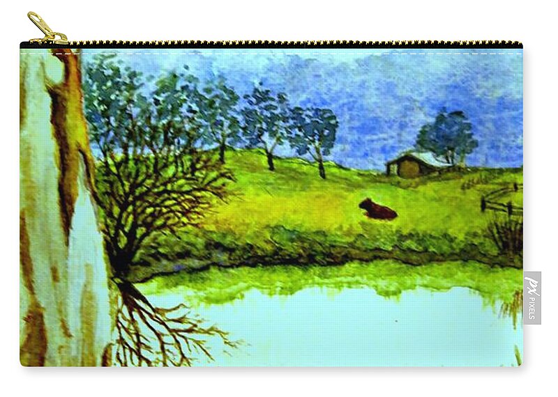 River Zip Pouch featuring the painting Down By The River Side 1 - Within Border by Leanne Seymour