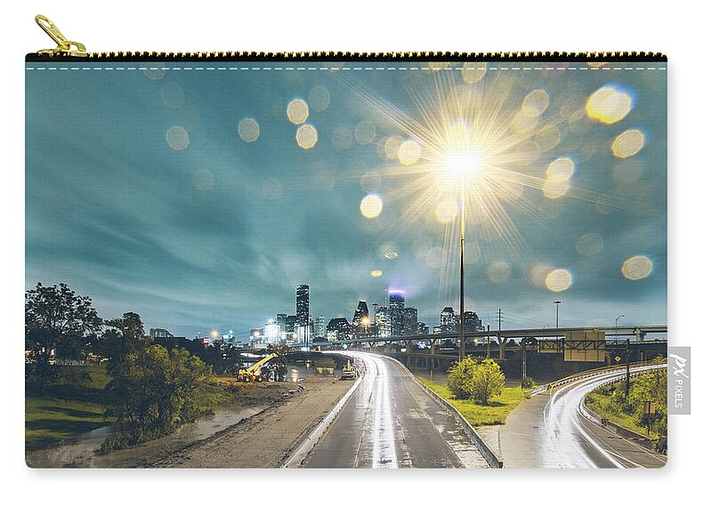 Tranquility Zip Pouch featuring the photograph Downtown Houston Flooding At Night by Onest Mistic