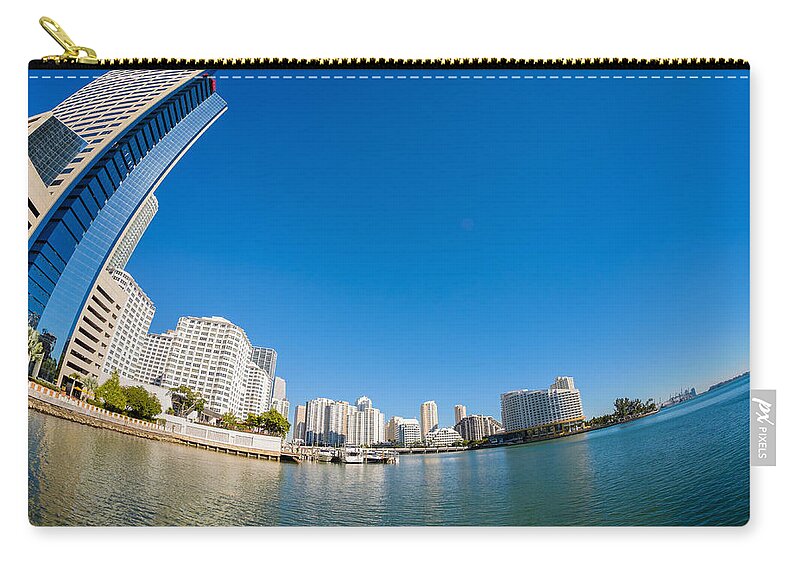 Architecture Zip Pouch featuring the photograph Downtown Miami Bay Fisheye by Raul Rodriguez