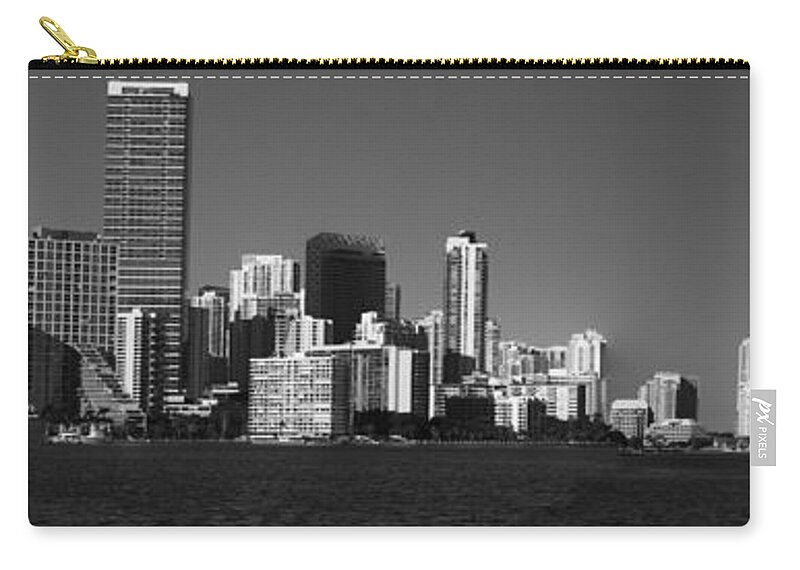 Miami Zip Pouch featuring the photograph Downtown Miami Panorama Monochrom by Christiane Schulze Art And Photography