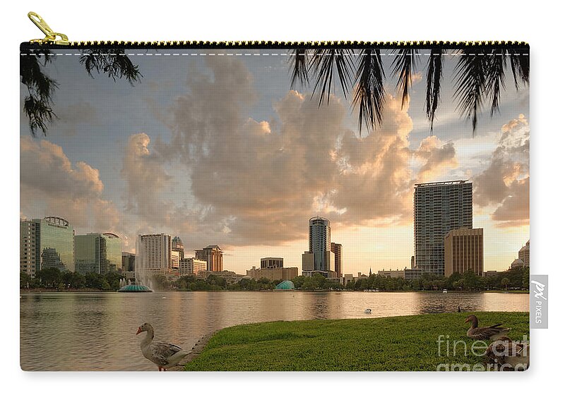 Orlando Zip Pouch featuring the photograph Downtown Orlando Skyline Lake Eola Sunset by Silvio Ligutti