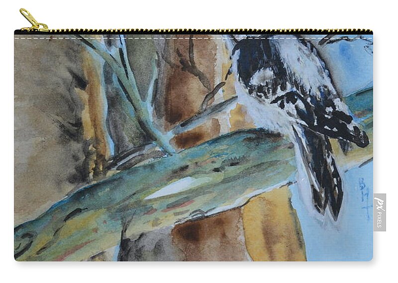 Woodpecker Zip Pouch featuring the painting Downy by Beverley Harper Tinsley