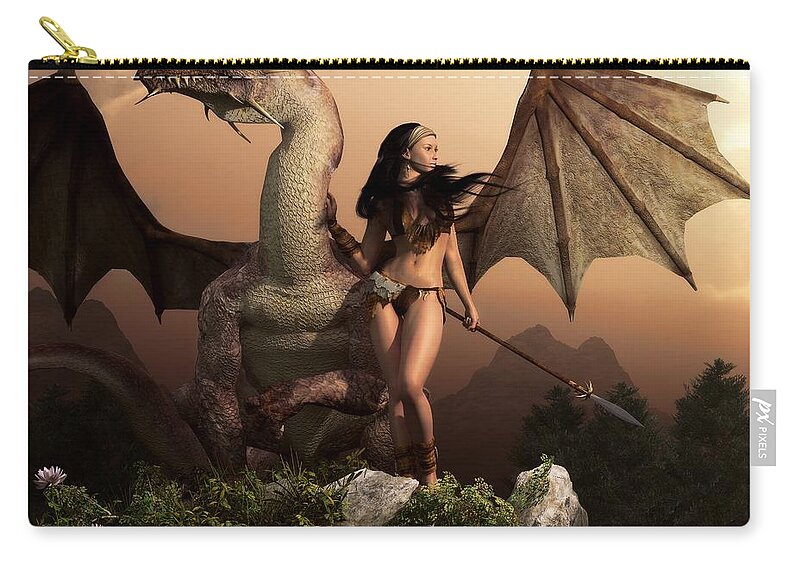 Dragon Zip Pouch featuring the digital art Dragon and Druidess by Kaylee Mason