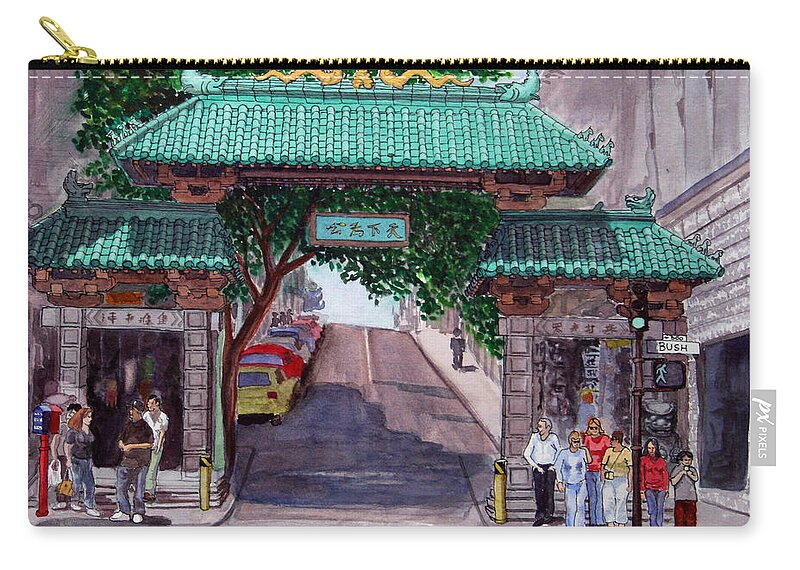 Dragon Gate Zip Pouch featuring the painting Dragon Gate by Mike Robles
