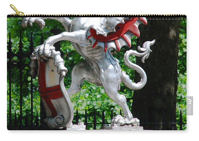 Dragon Sculpture St George Shield London Zip Pouch featuring the photograph Dragon with St George shield by Richard Gibb