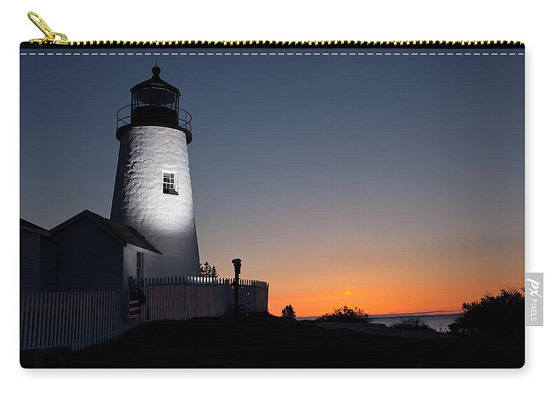 Maine Zip Pouch featuring the photograph Dramatic Lighthouse Sunrise by Kyle Lee