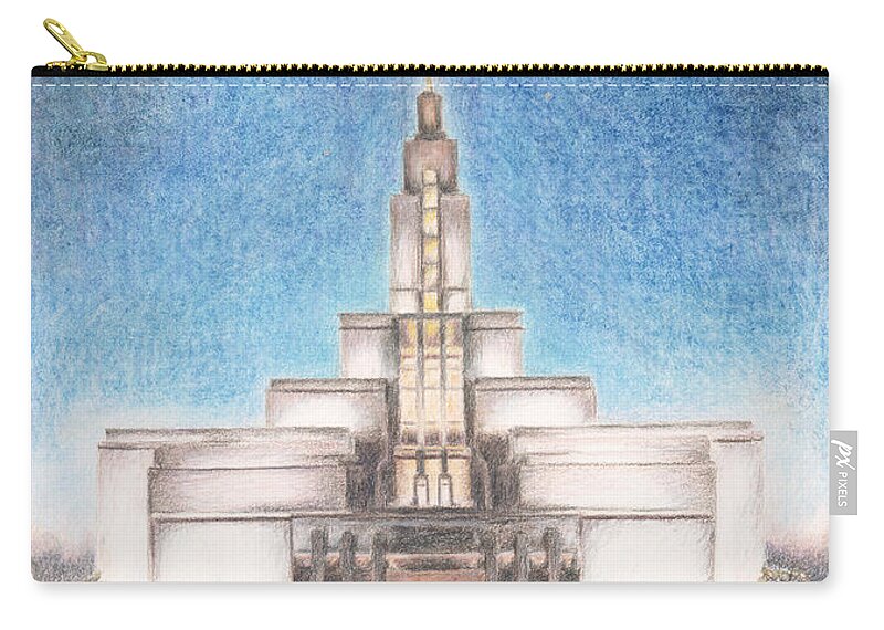 Draper Zip Pouch featuring the drawing Draper Utah LDS Temple by Pris Hardy