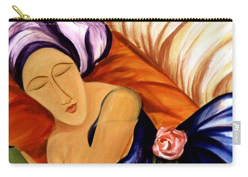 #female #figurative #floral #beauty #dream #fineart #art #images #painting #artist #print Zip Pouch featuring the painting Dream by Jacquelinemari
