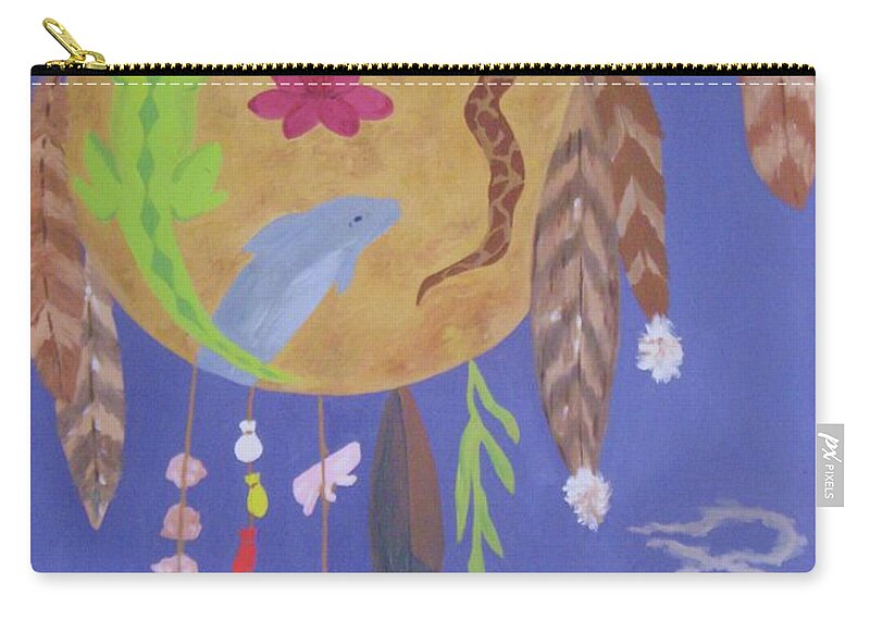 Spirit Shield Zip Pouch featuring the painting Dream Spirit Shield by Ellen Levinson