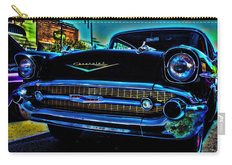 1957 Chevrolet Zip Pouch featuring the mixed media Drive In Special by Lesa Fine