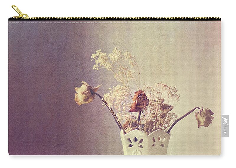Vase Zip Pouch featuring the photograph Dry Flowers In Vase by Kelly Sillaste