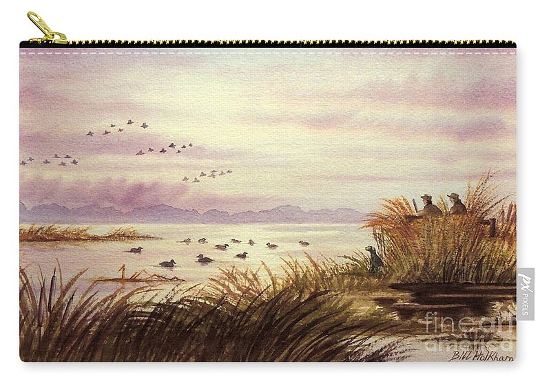 Duck Hunting Zip Pouch featuring the painting Duck Hunting Companions by Bill Holkham