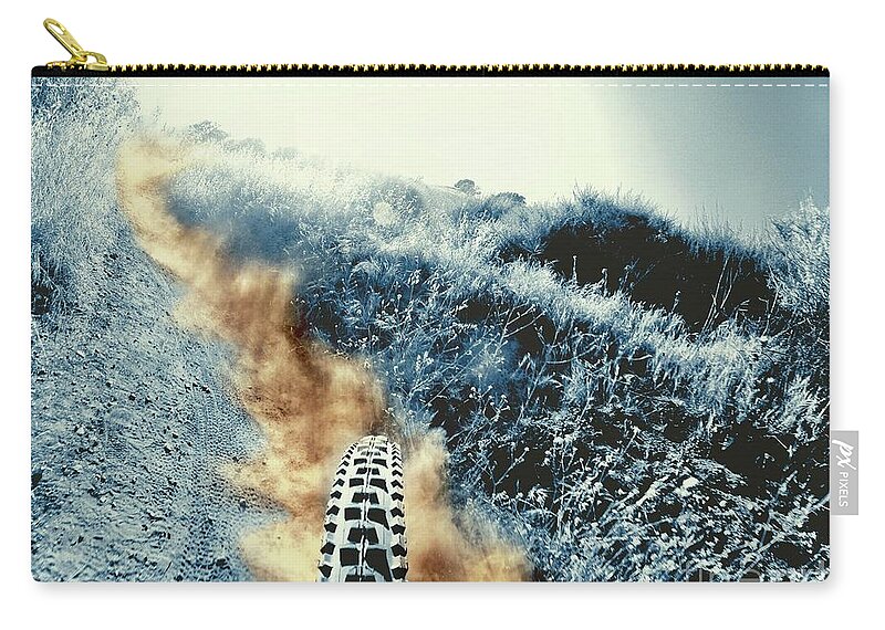Mountain Bike Zip Pouch featuring the photograph Dust Trails by Chris Phillips
