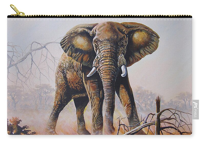 Lone Bull Zip Pouch featuring the painting Dusty Jumbo by Anthony Mwangi