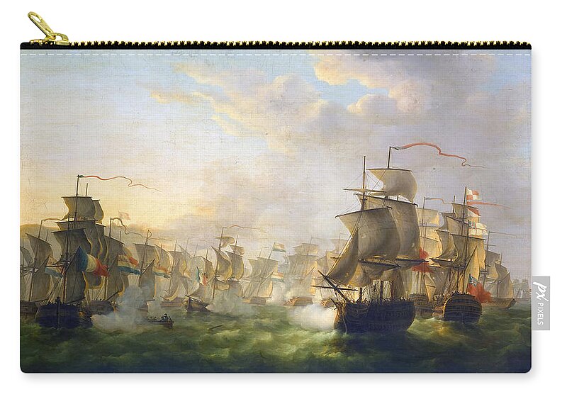 Dutch And English Fleets Zip Pouch featuring the painting Dutch and English Fleets by Martinus Schouman