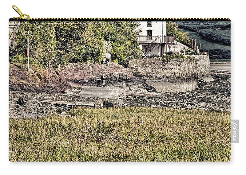 The Boathouse Zip Pouch featuring the photograph Dylan Thomas Boathouse At Laugharne 2 by Steve Purnell