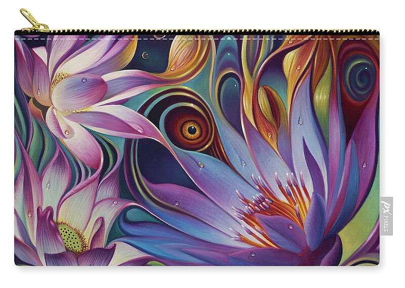 Lotus Zip Pouch featuring the painting Dynamic Floral Fantasy by Ricardo Chavez-Mendez