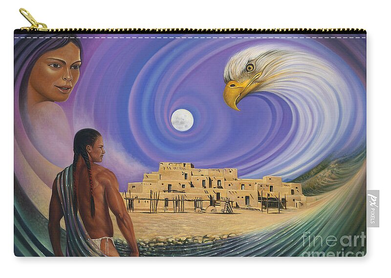 Taos Zip Pouch featuring the painting Dynamic Taos I by Ricardo Chavez-Mendez