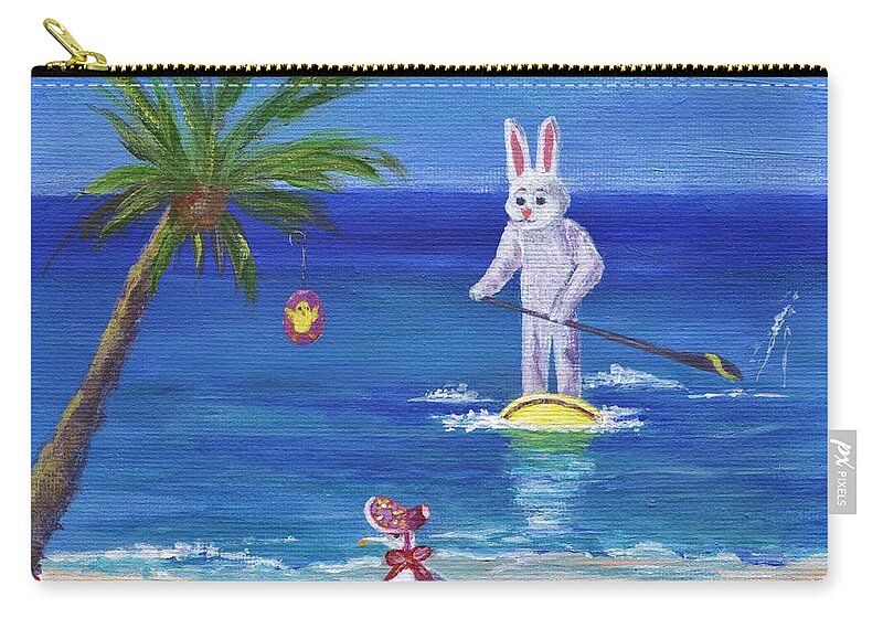 Beach Zip Pouch featuring the painting E Bunny at the Beach by Jamie Frier