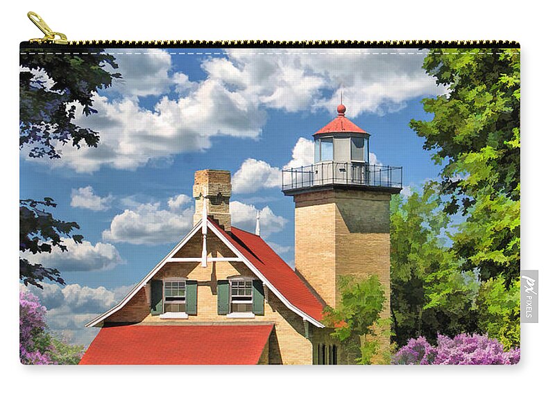 Door County Zip Pouch featuring the painting Eagle Bluff Lighthouse by Christopher Arndt