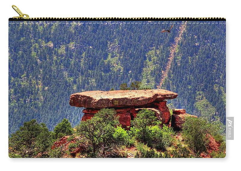 Eagle Zip Pouch featuring the photograph Eagle Over Table Rock by Lanita Williams