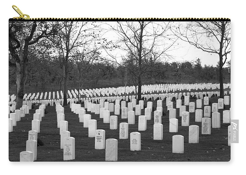 Eagle Point National Cemetery Zip Pouch featuring the photograph Eagle Point National Cemetery in Black and White by Mick Anderson