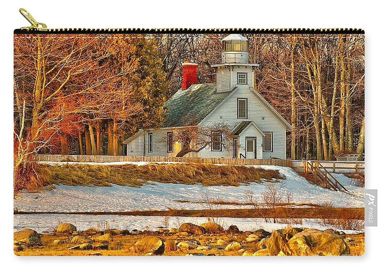 Dawn Zip Pouch featuring the photograph Early Morn at Mission Point by Nick Zelinsky Jr