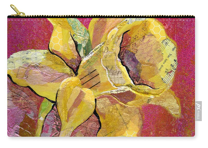 Flower Paintings Zip Pouch featuring the mixed media Early Spring I Daffodil Series by Shadia Derbyshire