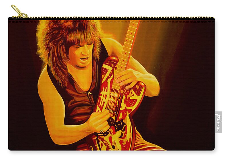 Eddie Van Halen Zip Pouch featuring the painting Eddie van Halen Painting by Paul Meijering
