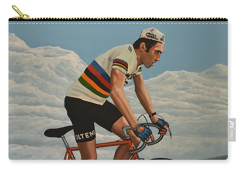 Eddy Merckx Zip Pouch featuring the painting Eddy Merckx by Paul Meijering
