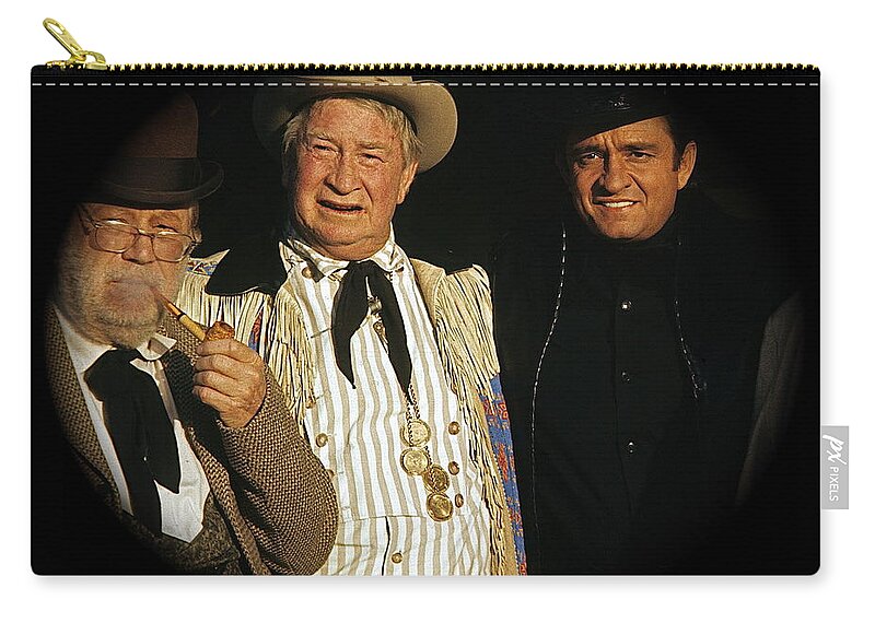 Edgar Buchanan Chills Wills Johnny Cash Porch Old Tucson Az Western Wear Andy Devine Duster Vignetting Zip Pouch featuring the photograph Edgar Buchanan Chills Wills Johnny Cash porch Old Tucson Arizona 1971-2008 by David Lee Guss
