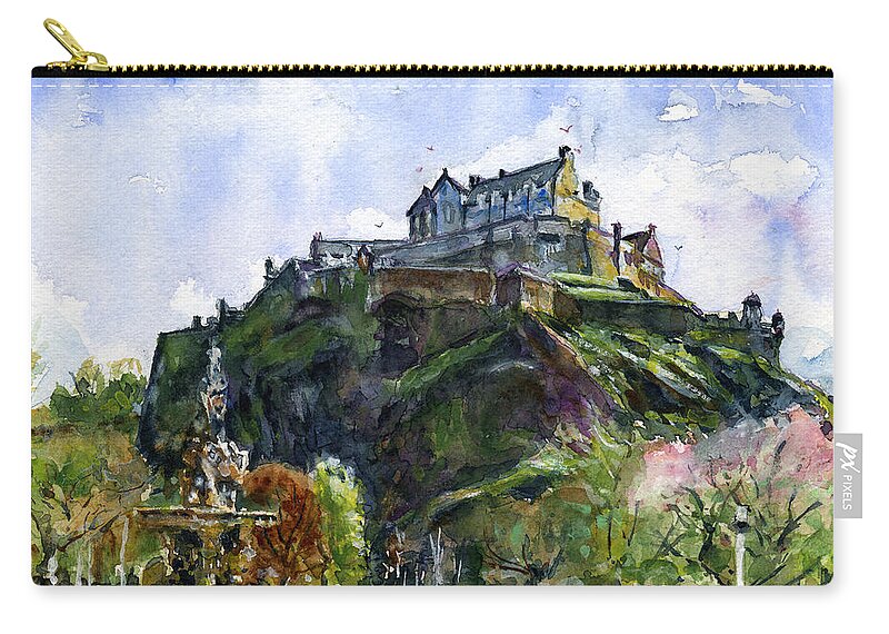 Edinburgh Castle Zip Pouch featuring the painting Edinburgh Castle Scotland by John D Benson