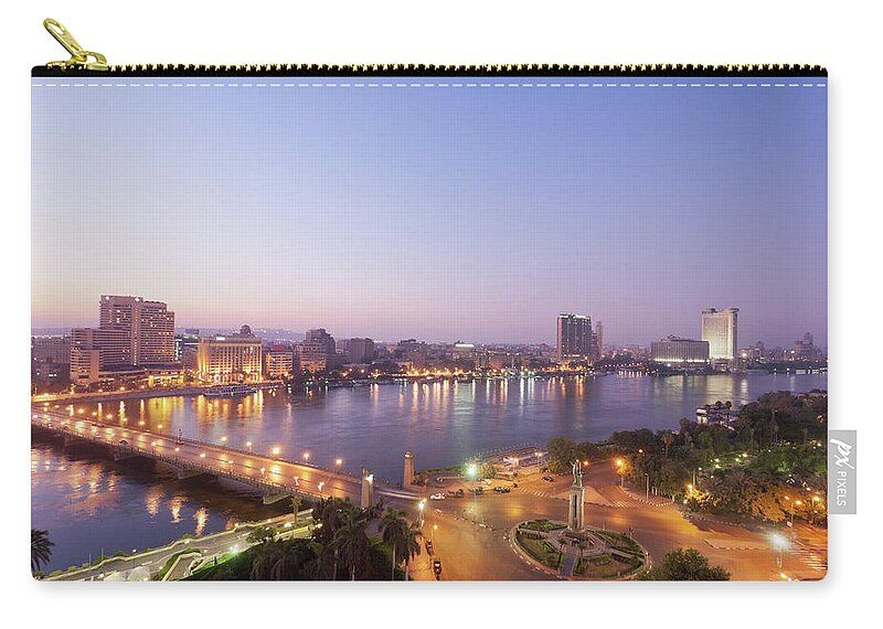 Dawn Zip Pouch featuring the photograph Egypt, Cairo, View Of Bridge With River by Westend61