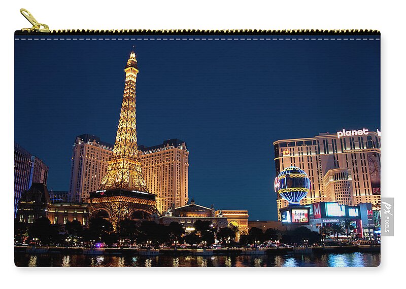 Las Vegas Replica Eiffel Tower Zip Pouch featuring the photograph Eiffel Tower At The Paris Hotel In Las by Mitch Diamond