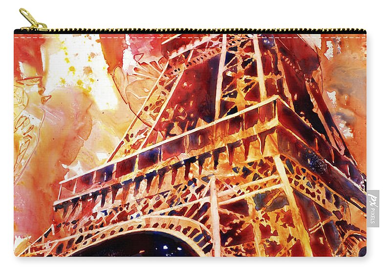 Art Prints Zip Pouch featuring the painting Eiffel Tower in Red by Ryan Fox