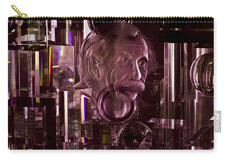 Albert Einstein Zip Pouch featuring the photograph Einstein in Crystal - Purple by Christi Kraft
