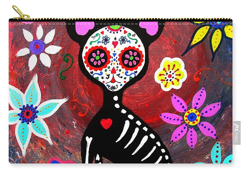 El Perrito Zip Pouch featuring the painting El Perrito Chihuahua Day Of The Dead by Pristine Cartera Turkus