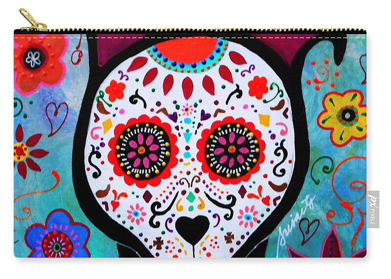 El Perro Zip Pouch featuring the painting El Perro Day Of The Dead by Pristine Cartera Turkus