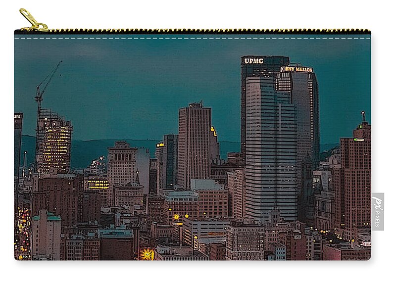 Electric Steel City Zip Pouch featuring the photograph Electric Steel City by Charlie Cliques